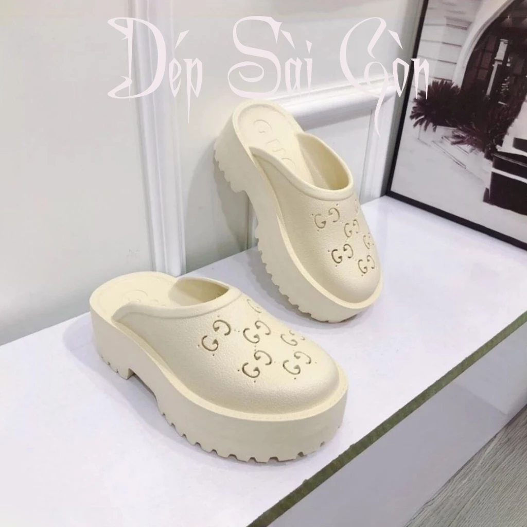 ( Lùi 1 size ) Dép Sục GG Độn Đế Cao Su 5Cm Chất Liệu EVA Cao Cấp Dành Cho Nữ Mã GG 5cm