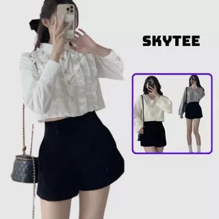 Quần short Skytee.vn nhung cạp cao dáng xoè khoá zip FG006