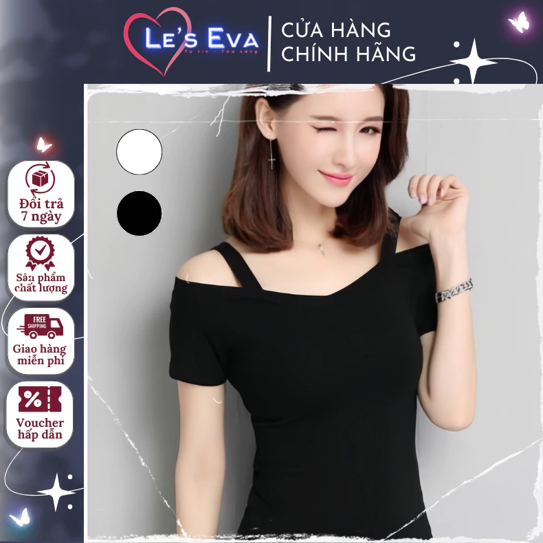 Áo thun tay ngắn trễ vai , áo công sở phong cách Hàn Quốc, áo 2 dây mùa hè 861- LEEVA STORE