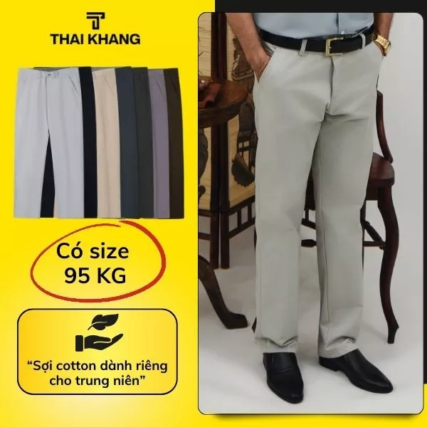 Quần kaki nam trung niên ống suông THÁI KHANG vải cotton dày mềm mặc thoải mái form rộng QKAKI21