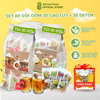 Set 60 trà gạo lứt đỗ đen và trà detox trái cây thương hiệu Mộc Hương Sơn, hương vị thơm ngon.