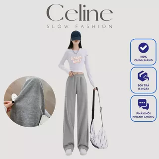 Quần Ống Rộng Chất Tổ Ong Dày Dặn Phong Cách Hàn Quốc, Quần Ống Suông Unisex Cạp Chun Thời Trang Basic - Celine