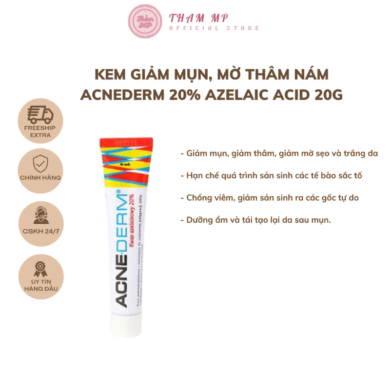 Kem ACNEDERM Giảm Mụn, Mờ Thâm, Làm Trắng Da Acne Derm Kwas Azelainowy 20% 20g