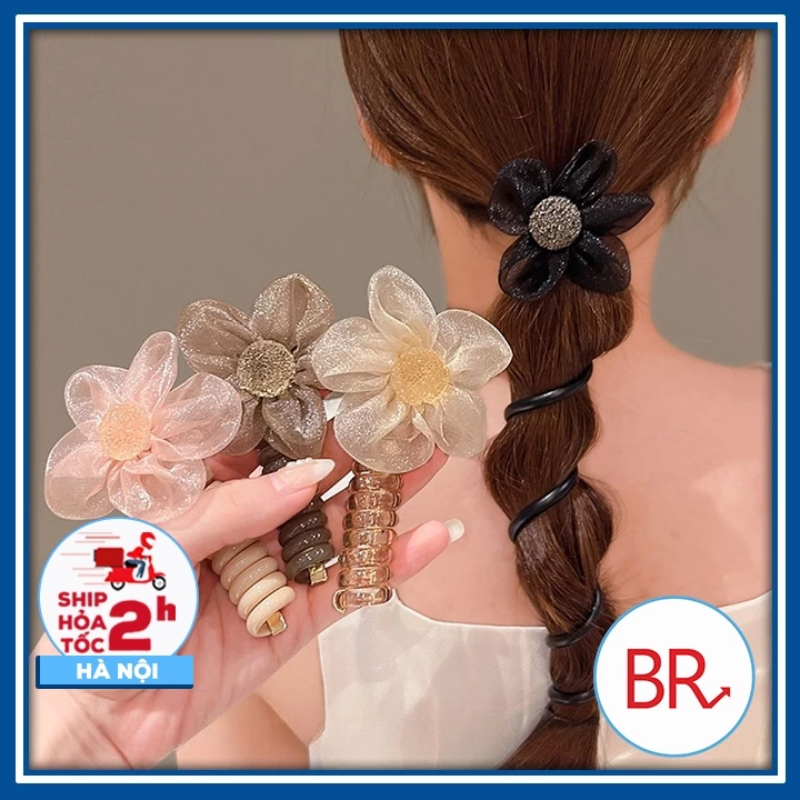 Dây buộc tóc lò xo xoắn đuôi ngựa đính hoa nơ tạo kiểu cho bé thời trang- Chun cột tóc cao su co giãn phụ kiện tóc 02197