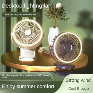 Quạt Kẹp Để Bàn Mini  Fan Tích Điện - Quạt Tích Điện 3 Cấp Độ Gió Siêu Mát Có Đèn Ngủ led