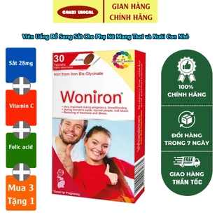 Viên uống bổ sung sắt hữu cơ Woniron cho phụ nữ mang thai - Hộp 30 viên - CANXIUNICAL