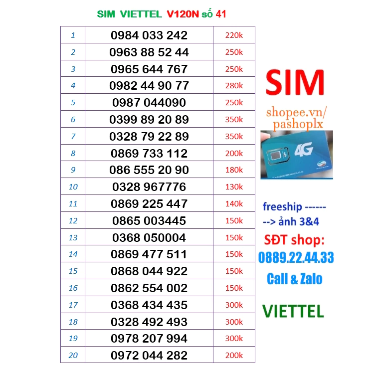 Sim viettel số đẹp 41