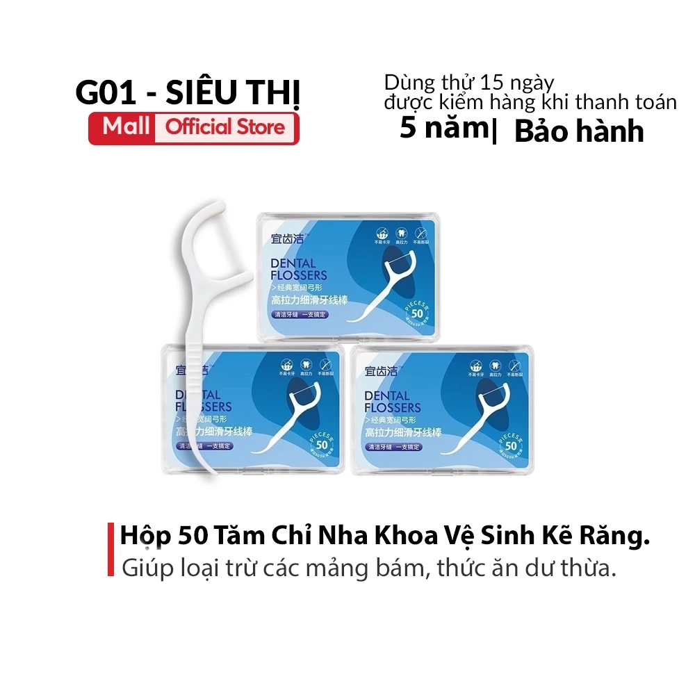 Hộp 50 Tăm Chỉ Nha Khoa Vệ Sinh Kẽ Răng Chân Nướu Chuyên Dụng