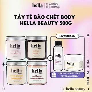 Tẩy tế bào chết body hữu cơ 500g Hella Beauty Giúp Dưỡng Trắng Da Toàn Thân, Giảm Mụn Mờ Thâm