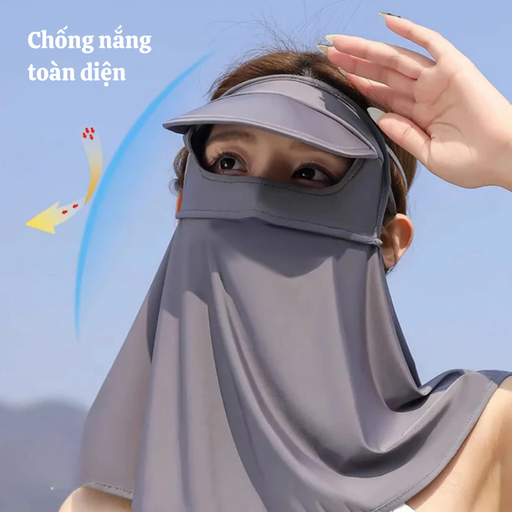 Khẩu trang chống nắng 4 chiều bảo vệ toàn diện, khẩu trang UPF50+ chống nắng/ chống tia UV bằng vải su lụa