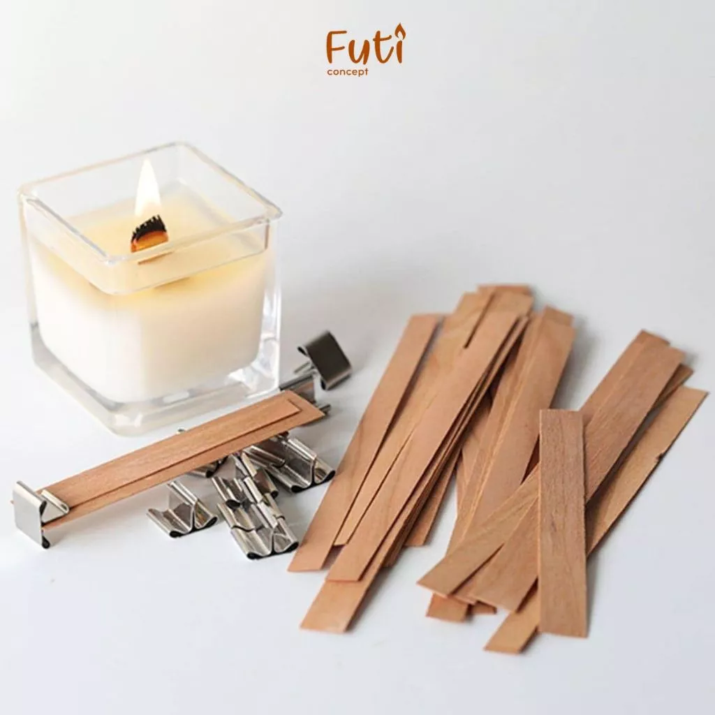 Combo 5 Bấc Nến Gỗ Kèm Đế, Phụ Kiện Làm Nến Thơm Handmade
