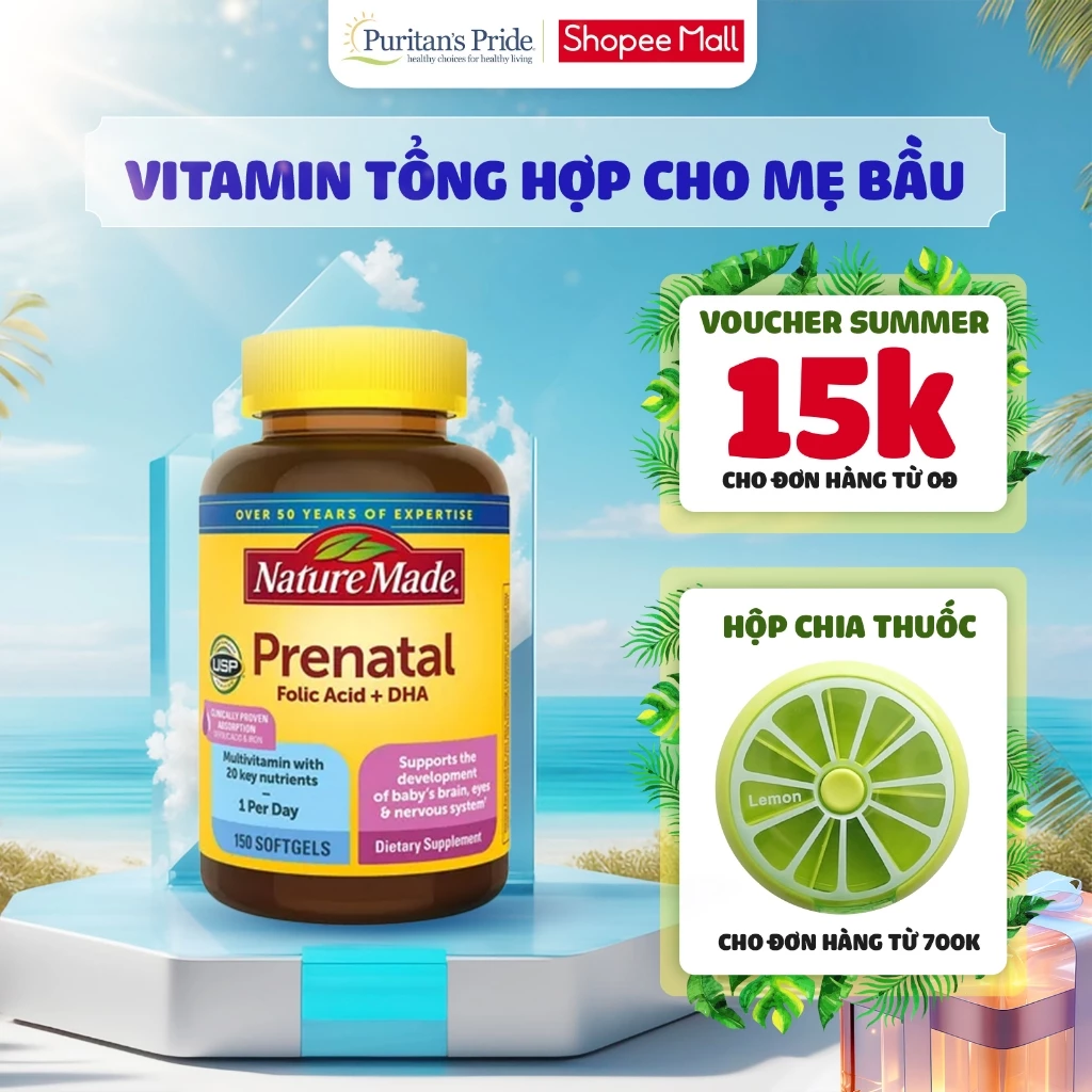 Vitamin tổng hợp cho mẹ bầu của Mỹ Nature Made Prenatal Folic Acid + DHA 150 viên