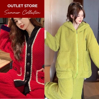 Bộ đồ ngủ lông mùa đông siêu kute dễ thương ulzzang ,bộ đồ mặc nhà xinh sắn ấm áp mùa đông ZENME BLN01