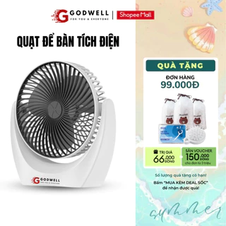 Quạt mini để bàn GODWELL tích điện động cơ không tiếng ồn 2 chế độ gió, xoay linh hoạt 210 độ pin