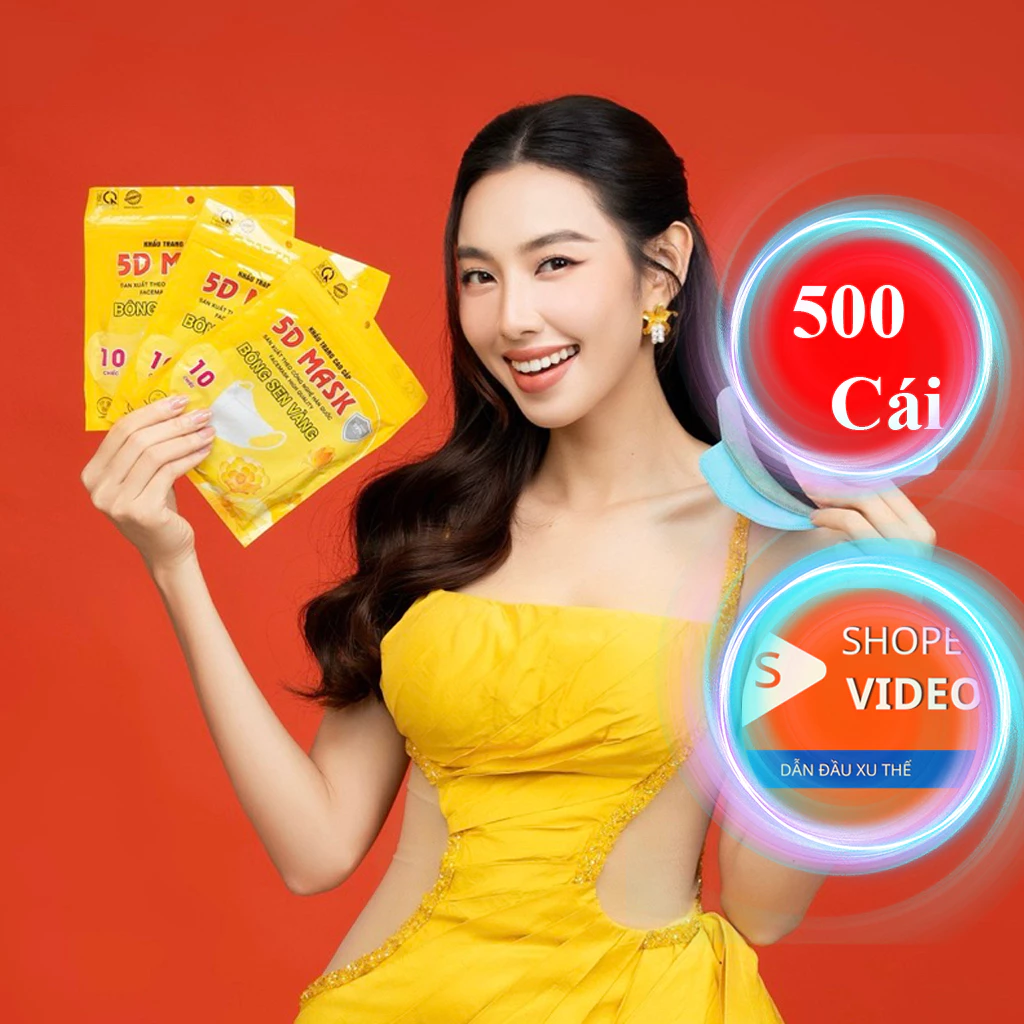 Sỉ 500 Cái Khẩu Trang Y Tế 5D Bông Sen Vàng Kháng Khuẩn Chống UV