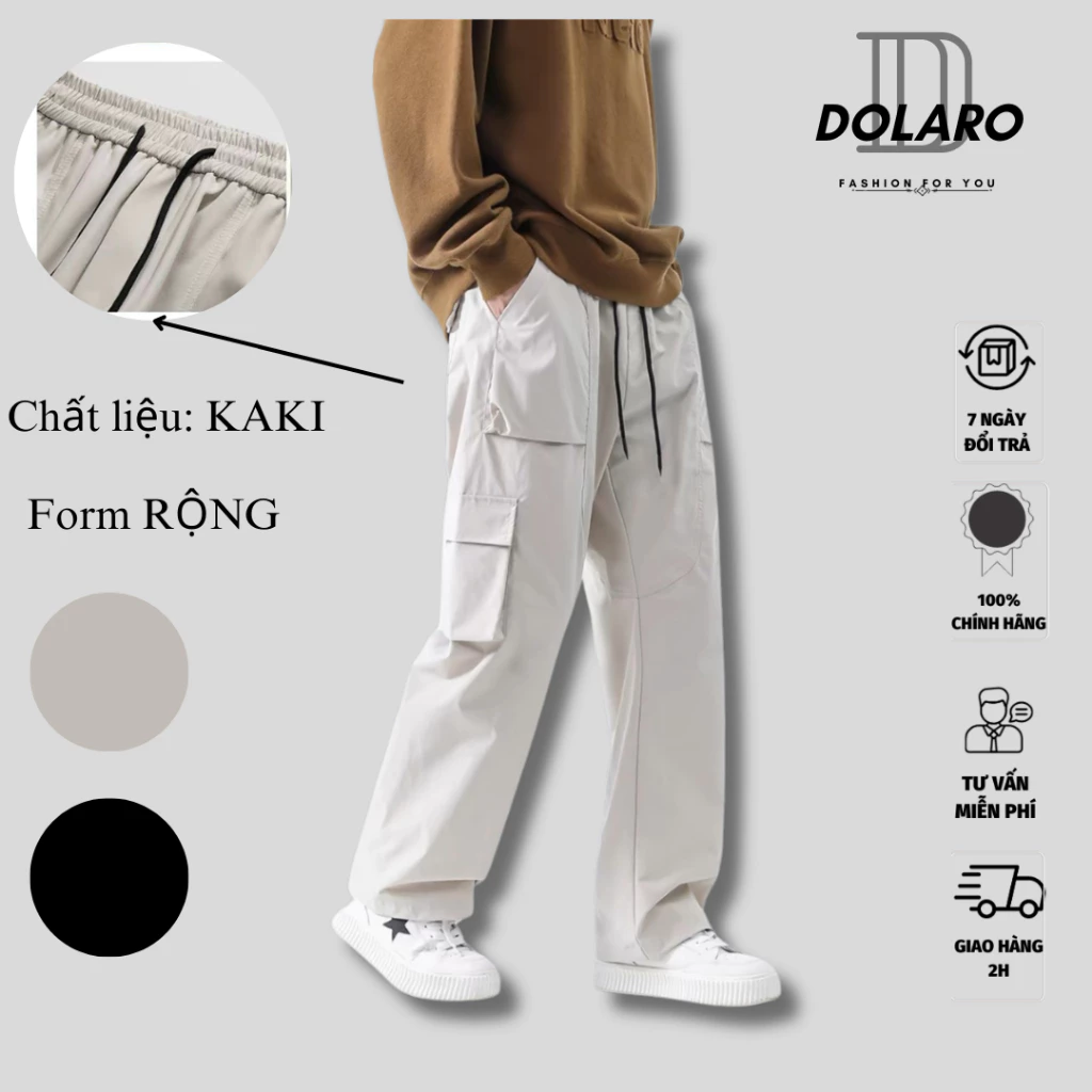 Quần kaki nam ống rộng cao cấp DOLARO, quần dài nam ống đứng túi hộp chất liệu dày dặn đứng form