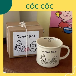 [ Tặng Hộp + Card] Cốc sứ đôi Sweet Day họa tiết chó dễ thương Cốc Cốc, Cốc đôi làm quà tặng, để uống nước, cà phê