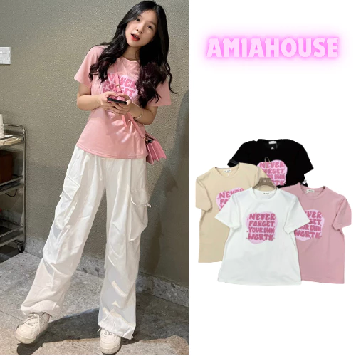 Áo babytee cotton in chữ NEVERFORGET amiahouse