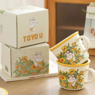 [Tặng túi + card sinh nhật] Cốc sứ tráng men thỏ Fufu cam quà tặng sinh nhật cực dễ thương mới năm 2023