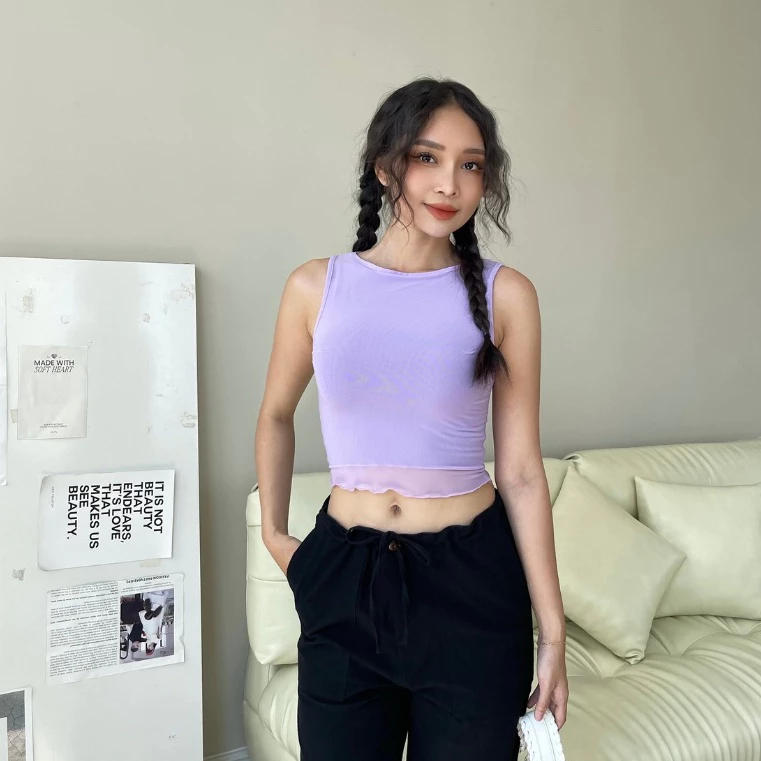 Áo croptop cổ thuyền sát nách thun lưới có lót dày dặn co giãn tốt-Feliza clothing