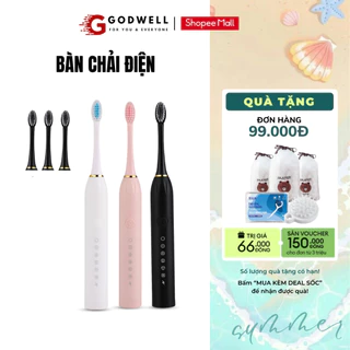 Bàn chải điện đánh răng GODWELL - Sonic X3 thông minh 6 chế độ công nghệ sóng âm tặng 4 đầu bàn chải bảo hành 12 tháng