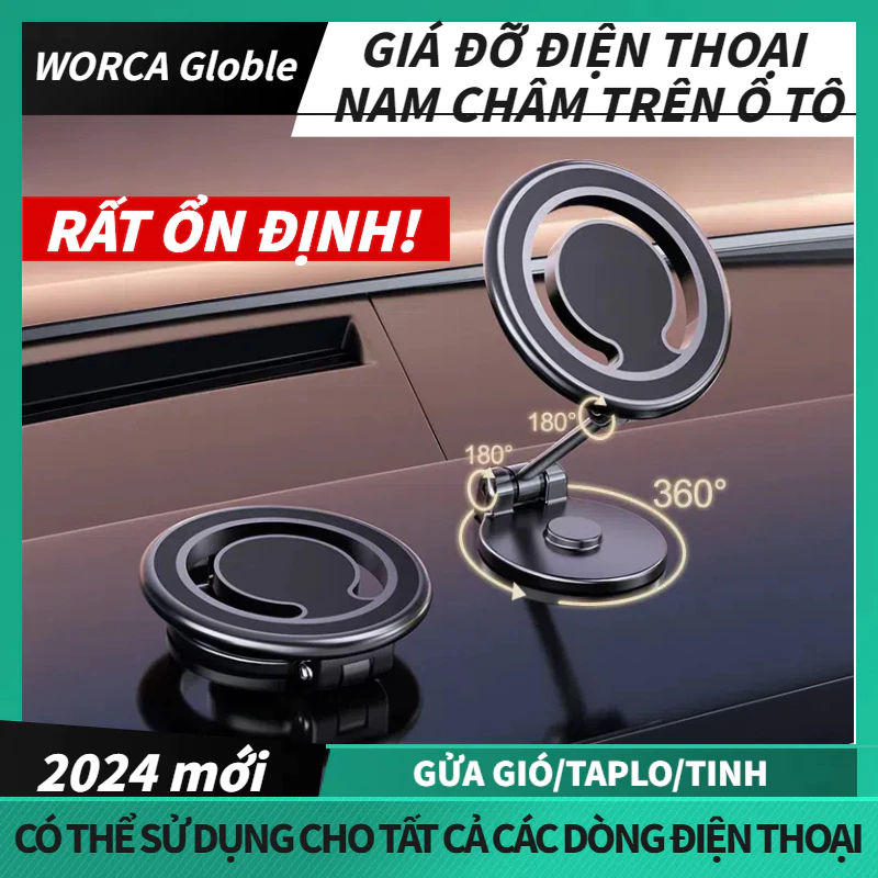 WORCA Giá đỡ điện thoại nam châm trên ôtô/giá đỡ điện thoại xoay 360 độ xoay 720 độ/gắn bảng điều khiển xe tính để bàn