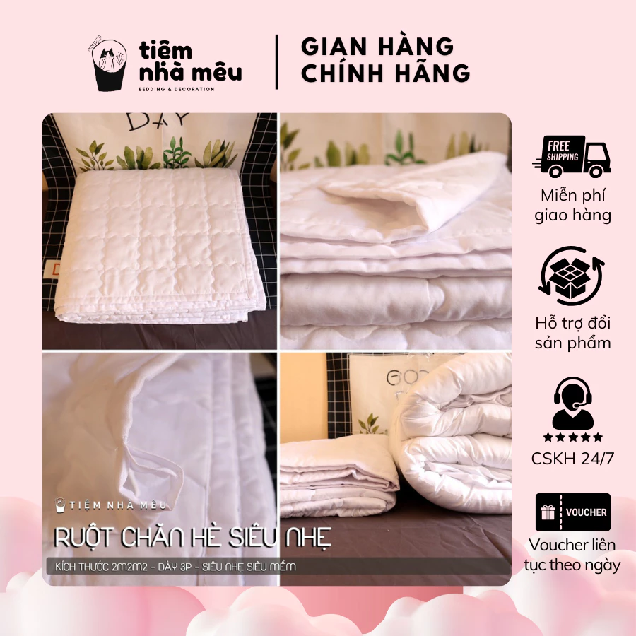 Ruột Chăn Mền Mỏng Cotton Bông Gòn Êm Ái Size 2mx2m2 Trọng Lương 1500g Tiệm Nhà Mêu