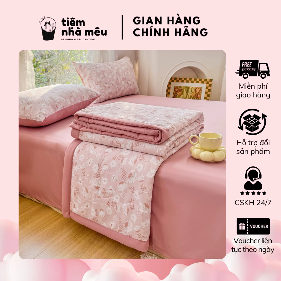 Bộ Chăn Chần Ga Giường Vỏ Gối 4 Món Cotton Đũi Mềm Mịn Mát Cao Cấp Mẫu Nhiều Đủ Size Tiệm Nhà Mêu