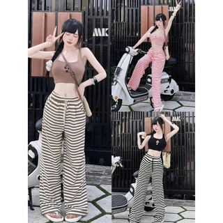 Set bộ đồ nữ mặc đi chơi hè áo ba lỗ croptop phối quần suông sọc 3 màu siêu hot trẻ trung cá tính