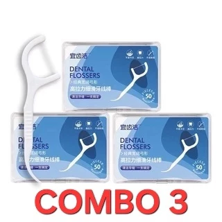 COMBO 3 Tăm Chỉ Nha Khoa Hộp 50 Chiếc Tăm Xỉa Răng Vệ Sinh Chăm Sóc Răng Miệng