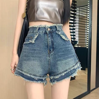 Quần Short Jeans Nữ , Quần Đùi Nữ Tua Rua 2 Tầng Phong Cách Đường Phố Cao Cấp Quảng Châu L015