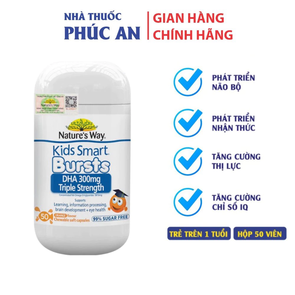 Viên nhai bổ sung DHA cho bé Nature's Way Kids Smart DHA 300mg Triple Strength 50 viên