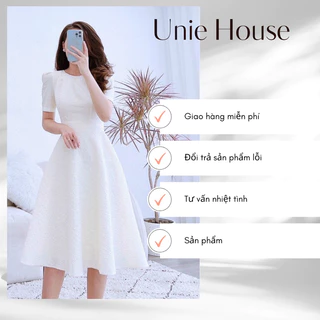 Đầm Trắng Xoè Tiểu Thư Dự Tiệc Cổ Tròn Unie House Tiểu Thư Đi Tiệc Đi Chơi