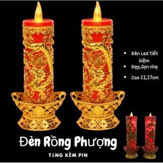 Đèn bàn thờ Pin Trụ Rồng Phượng Led(Cặp)tặng kèm Pin,cao 22,28cm tiết kiệm,gọn,đẹp