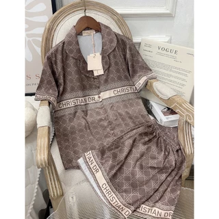 Set lụa Sam Luxury pijama cao cấp dành cho nữ, họa tiết trẻ trung, chất mềm mịn thoáng mát mặc nhẹ dáng áo cộc quần đùi