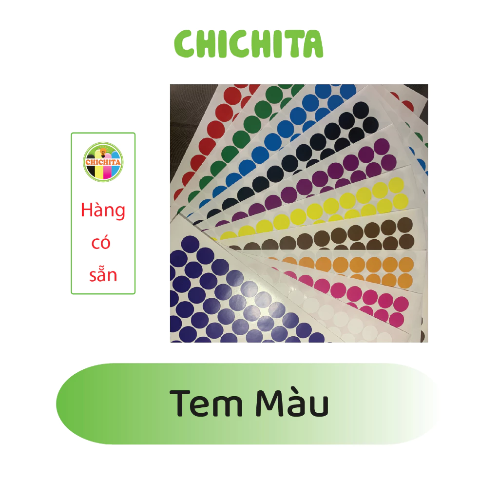 Set 10 Tờ (700-1600) tem dán màu hình tròn size 1-4cm CHICHITA