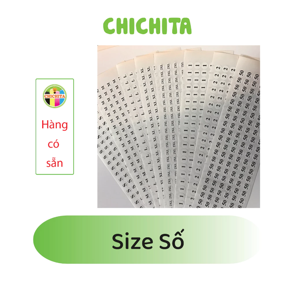Set 10 (1500 tem) size số quần áo giầy dép size 1cm CHICHITA
