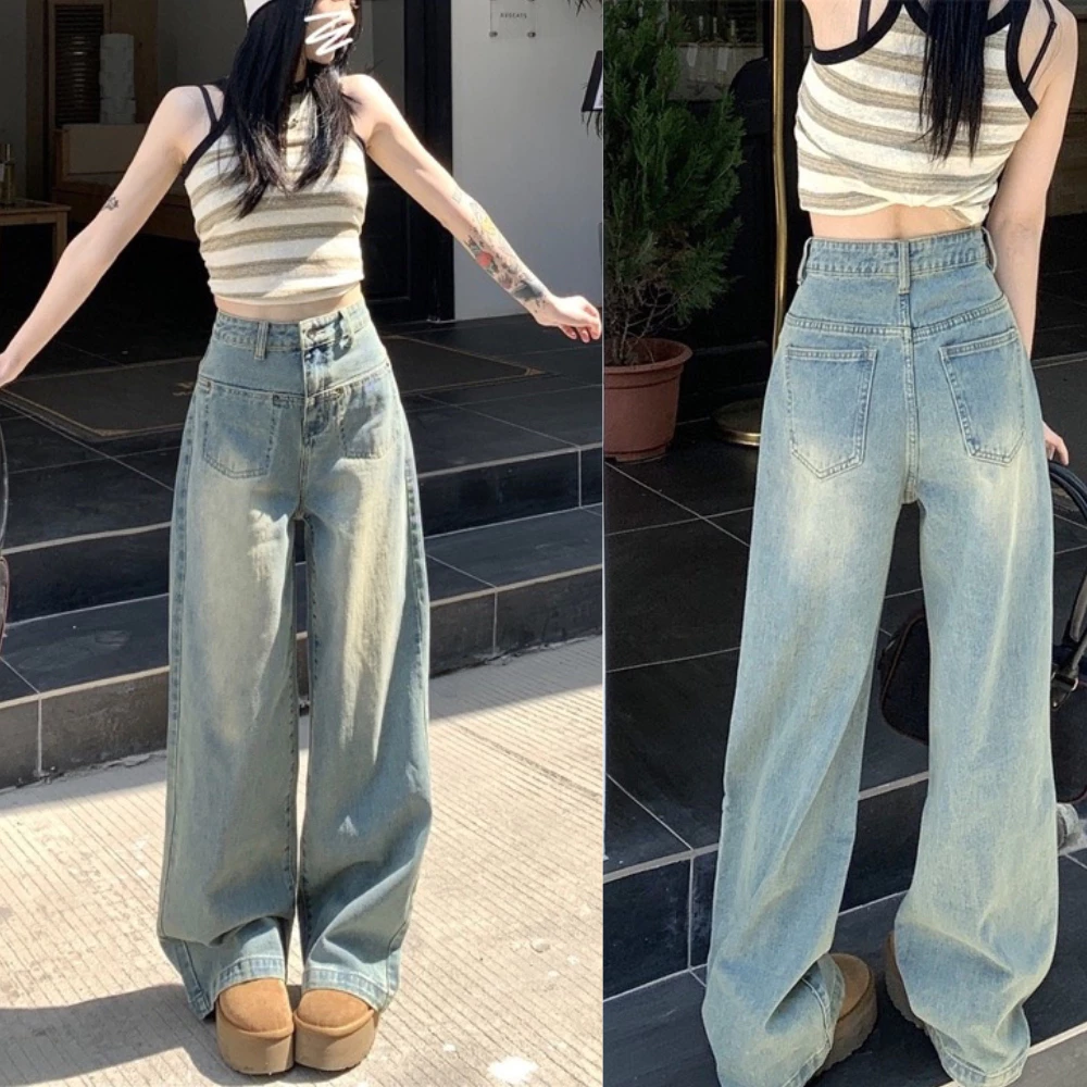 Quần jeans suông lưng cao kiểu dáng hàn quốc, quần bò li chéo sành điệu mã QS07