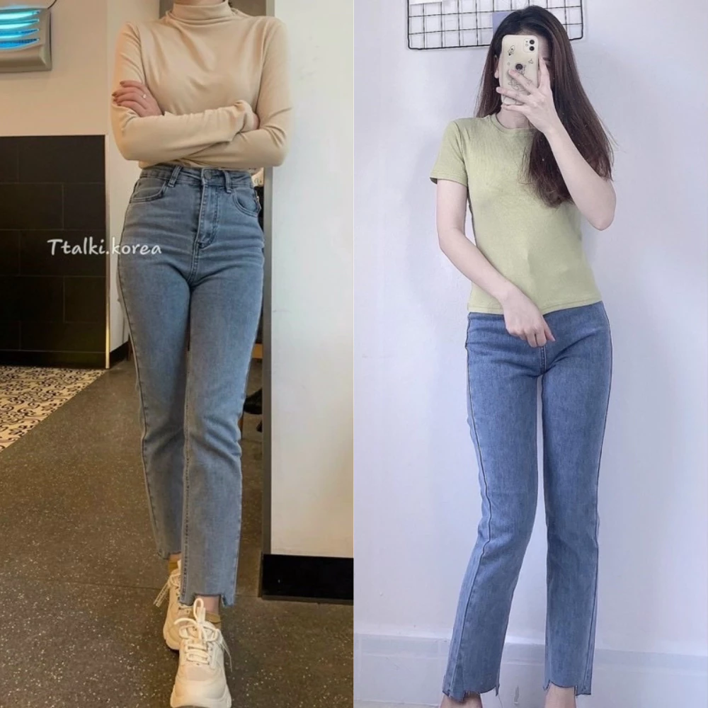 Quần bò suông, quần jeans ống đứng cắt gấu  cạp cao  kiểu dáng sành điệu mã OD02