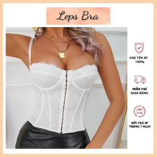 Áo Bra 2 Dây Corset  Phối Ren Không Đệm Có Gọng Dây Đan Lưng Dáng Ôm Dành Cho Nữ Leps Bra Ar25