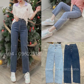 Quần jeans ống đứng,  quần bò nữ rách nhẹ, lưng cao hack dáng mã OD05