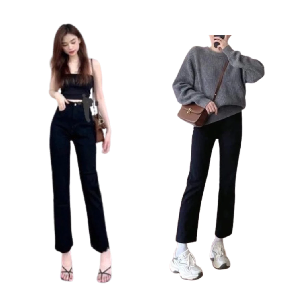 Quần jeans nữ ống đứng đen trơn kiểu dáng basic hack dáng cạp cao chân dài mã OD03