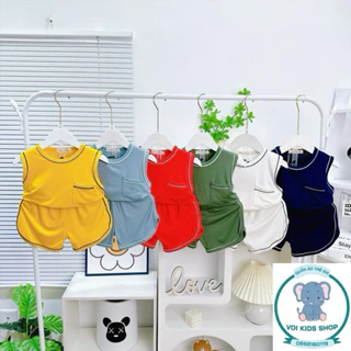 Bộ ba lỗ cho bé trai, bé gái Minky Mom thun lạnh size 9-27kg viền lé phối túi đơn giản