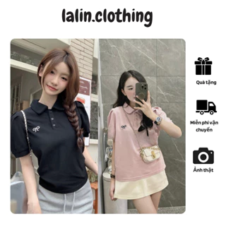 [Ảnh thật] Áo polo nữ cổ sen tay bồng thêu hình nơ dễ thương 5 màu, Áo thun polo nữ QC cao cấp LALIN.CLOTHING