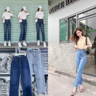 Quần jeans ống đứng trơn, quần bò cạp cao phong cách năng động trẻ  trung mã OD14