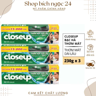 [Tặng BC]Combo 3 Kem Đánh Răng Closeup Dạng Gel Cho Hơi Thở Thơm Mát Bất Tận Bạc Hà The Mát 230G/Tuýp