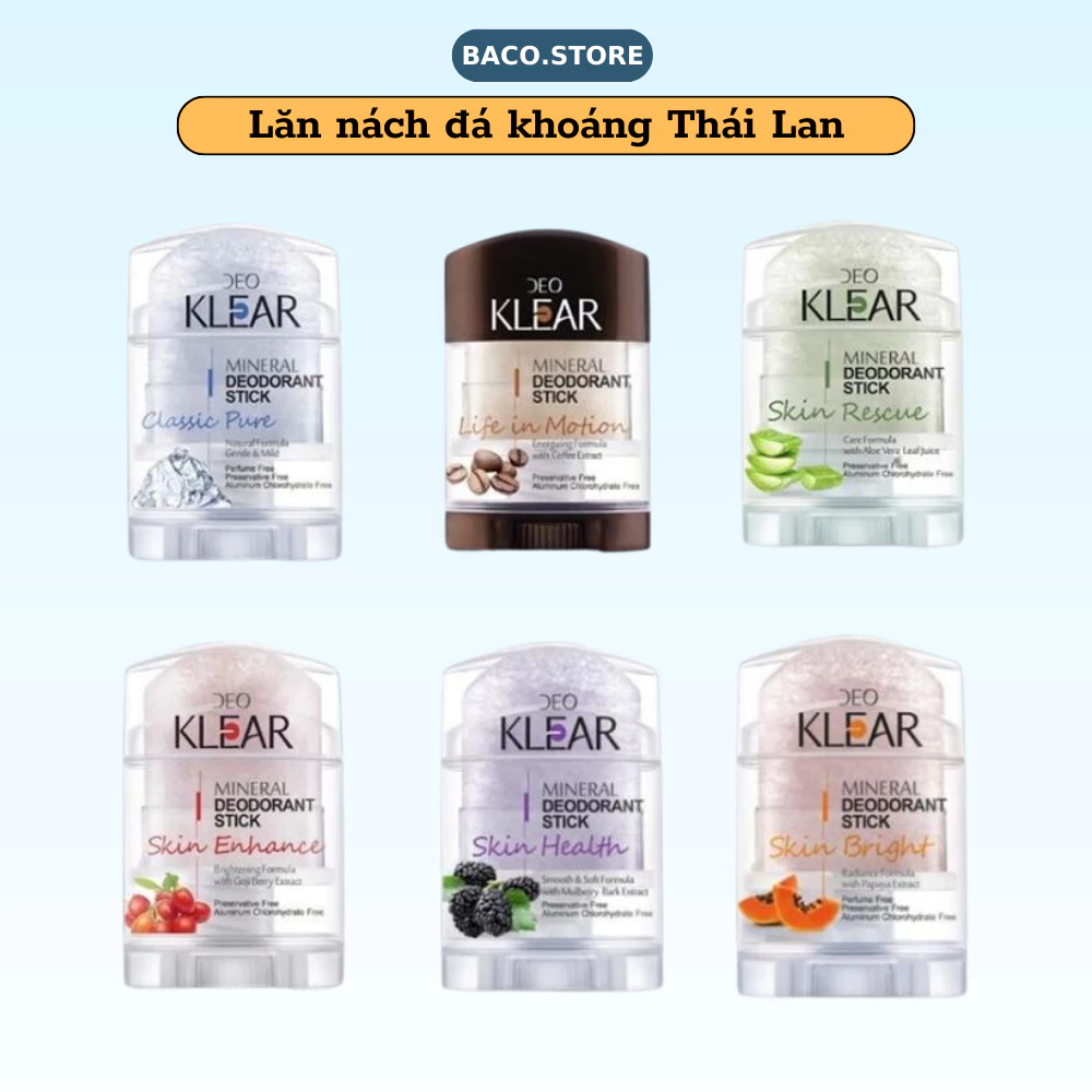 Lăn Nách Đá Khoáng Thiên Nhiên KLEAR Thái Lan 70g ngăn mùi, không ố vàng