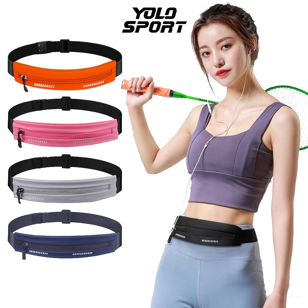 Túi Chạy Bộ Siêu Nhẹ 2 Vạch Phản Quang Zip Giữa Đeo Hông Bụng Nam Nữ Thể Thao Đai Đạp Xe Đựng Điện Thoại Nhỏ Gọn