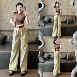 Sét đồ bộ nữ áo thun croptop tay ngắn mix quần dài ống rộng dành cho các nàng diện đi làm, đi chơi sang chảnh ,năng động