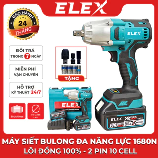 Máy Siết bulong ô tô Elex 199V KHÔNG CHỔI THAN - Siết bulong Elex lực siết khủng 1680N.M - Tặng kèm bộ phụ kiện - Xanh